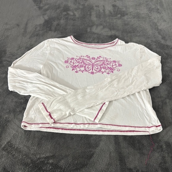 White Long Sleeve Top with Purple‎ Butterfly Design - Picture 1 of 3